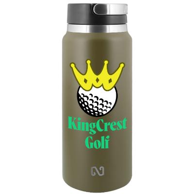 Stainless olive sports bottle with custom full color imprint in 26 oz.