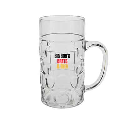 Acrylic clear beer glass with custom full-color logo in 16.9 ounces.