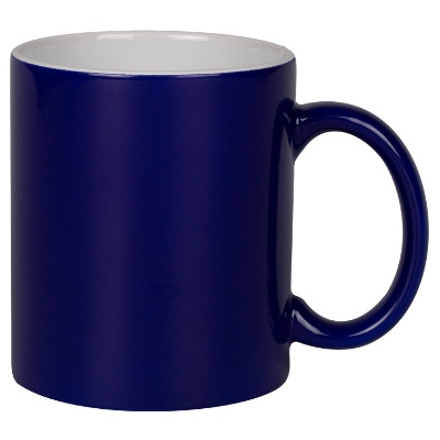 Ceramic blue color changing coffee mug with c-handle blank in 11 ounces.