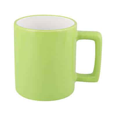 Ceramic lime green coffee mug with c-handle blank in 11 ounces.