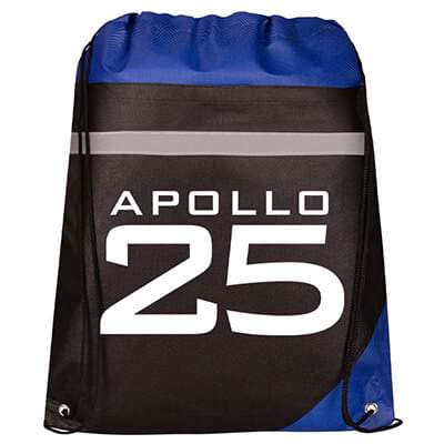 Non-woven polypropylene royal blue brink sports pack with custom logo.