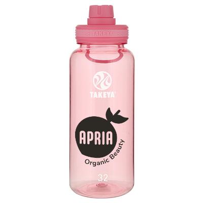 Plastic flutter pink bottle with custom imprint.