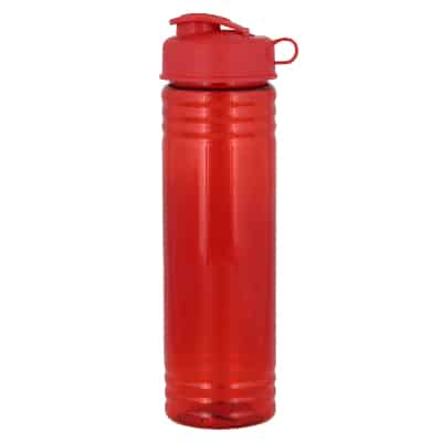 Plastic red water bottle with flip top lid blank in 24 ounces.