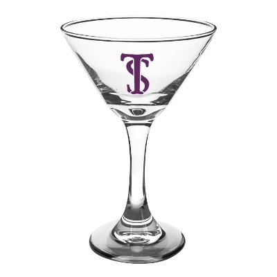 Clear martini glass with custom logo.