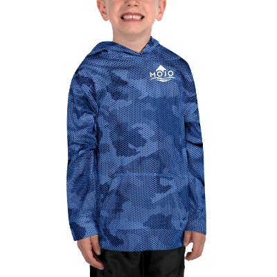 Blue custom imprinted youth pullover.