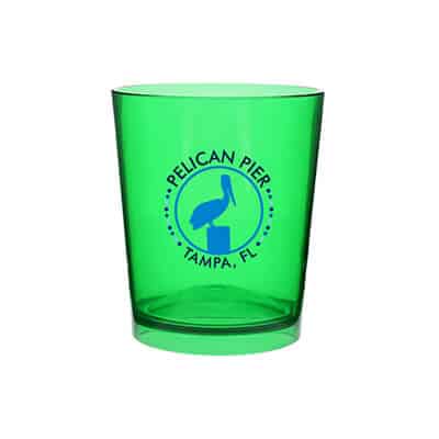 Acrylic green beer glass with custom full-color logo in 12 ounces.