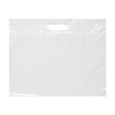Plastic white wide die cut recyclable bag blank.