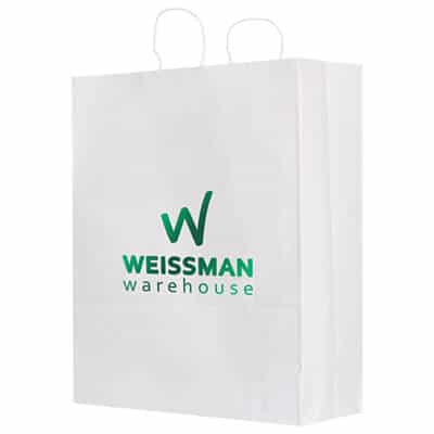 Paper white foil stamped recyclable bag custom imprinted.