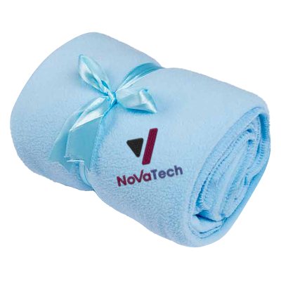 Embroidered fleece baby blankets in light blue.