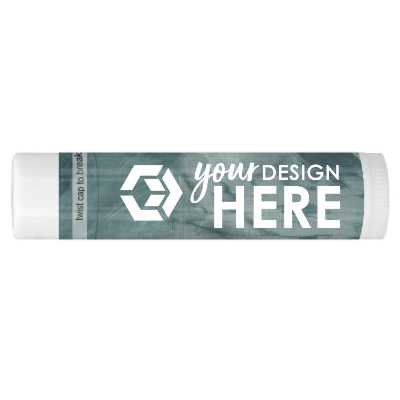 Customized gray lip balm with clip art available.
