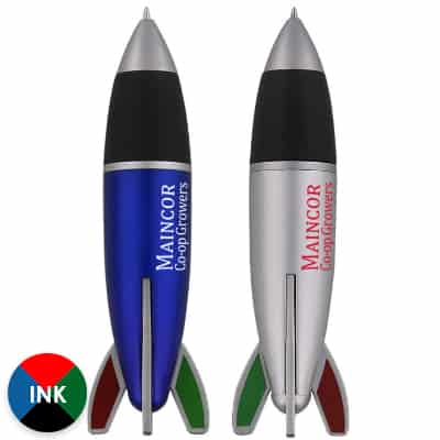 Plastic four ink color rocket pen.