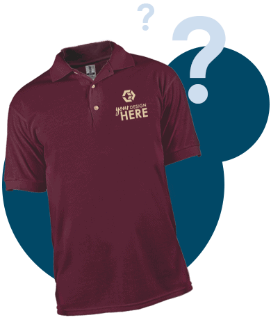 Maroon polo shirts with logo in tan imprint