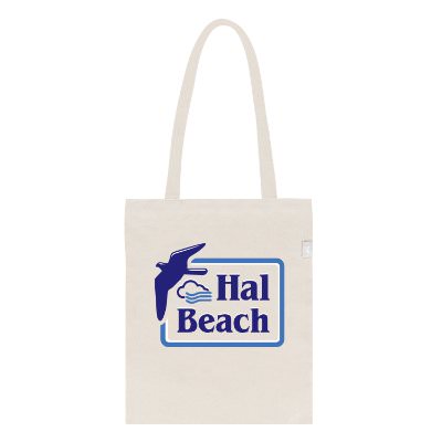 Natural recycled cotton and mesh tote bag with custom full-color logo.