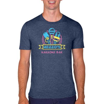 Customized heather navy t-shirt with full color logo.