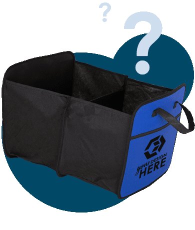 Blue promotional trunk organizers with black imprint