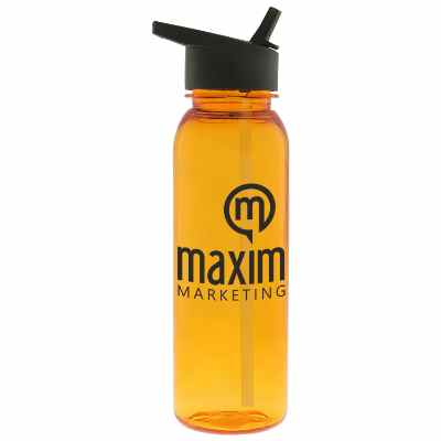 Tritan orange water bottle with custom logo and flip straw lid in 24 ounces.