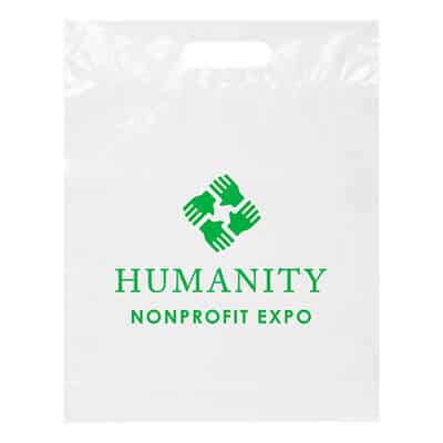 Plastic white eco die cut large recyclable bag with customized logo.
