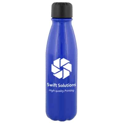 Aluminum blue water bottle with custom imprint in 20 ounces.