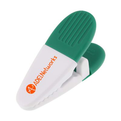 Plastic white with green grip allicator magnet chip clip with customized print.
