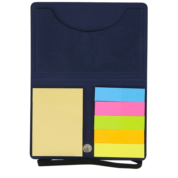 Business card wallet with sticky notes.