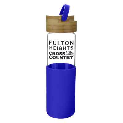 Glass bottle with blue silicone with custom logo