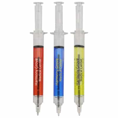 Plastic syringe clicker pen.