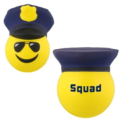 Yellow with blue foam stress ball with a custom logo.