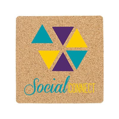 Cork 4 inches square coaster with full color imprint.