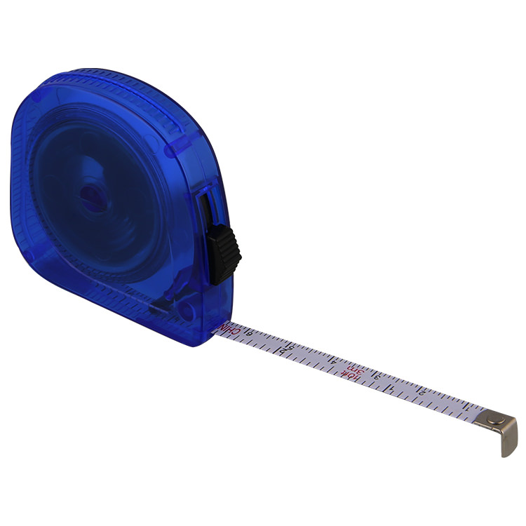 Metal and plastic translucent mini locking tape measure.