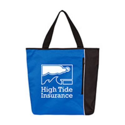 Polyester royal blue simple tote with promotional logo.