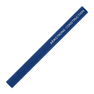 Blue carpenter pencil with custom logo.