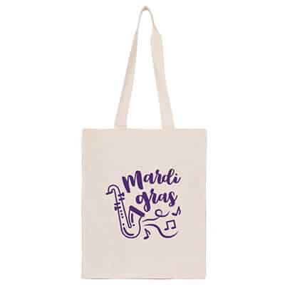 Natural cotton tote bag with customized design and reinforced handles.
