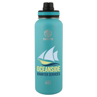 Stainless ocean blue bottle with full color logo.