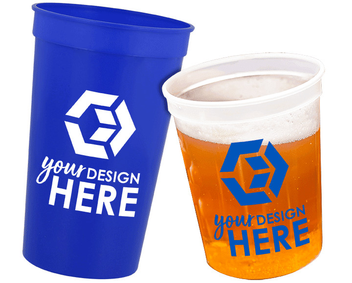 Custom stadium cups blue stadium cup with white imprint and translucent stadium cup with blue imprint