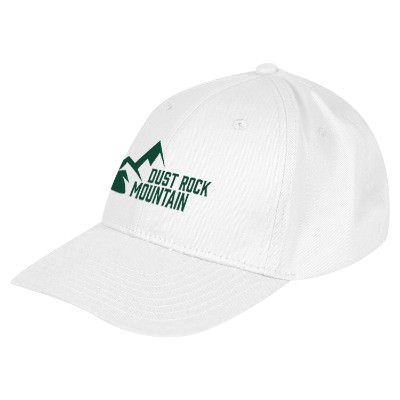 White ball cap with custom logo.