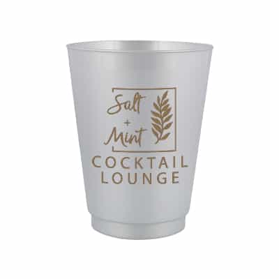 Durable plastic metallic silver plastic cup with custom logo in 16 ounces.