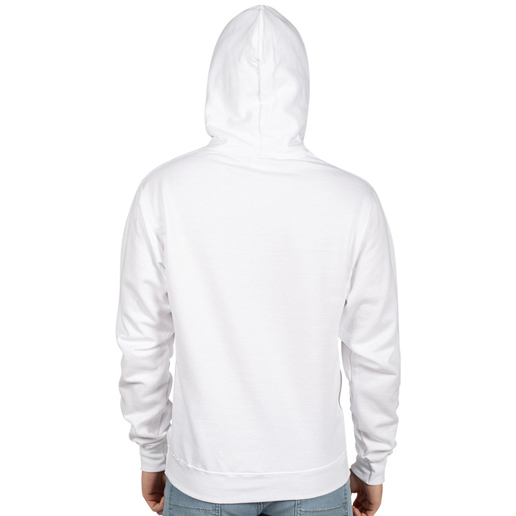 White customizable pullover hooded sweatshirt.