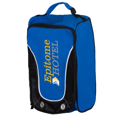 Dobby blue tracker show bag with custom full color logo.