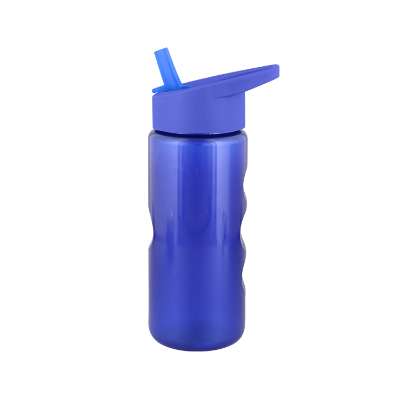 Plastic metallic blue water bottle with flip straw lid blank in 22 ounces.