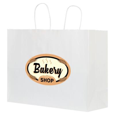 White paper bag with full-color logo.
