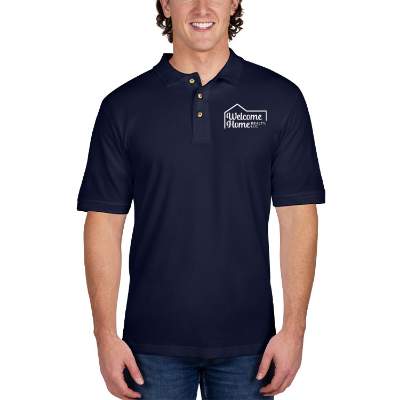 Custom navy cotton short-sleeve polo