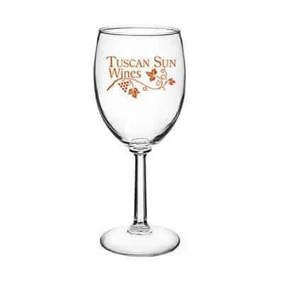 Glass clear wine glass with custom imprint in 10.25 ounces.