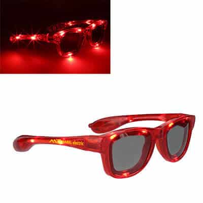 Plastic red cool shades LED maui sunglasses with customized imprint.