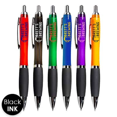 Chrome accented pens with custom logo.