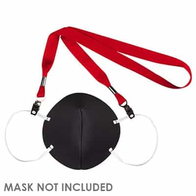 3/4 inch red grosgrain polyester blank mask lanyard with double bulldog clips.