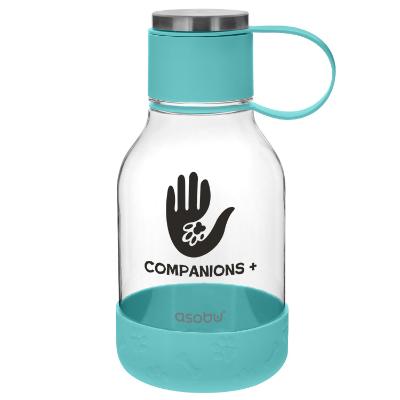Plastic teal water bottle with dog dish and custom logo in 50 oz.