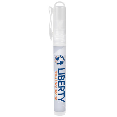 Plastic .33 ounce alcohol free citrus spray pen with full color imprinting.