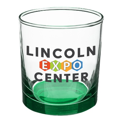 Green whiskey glass with full color logo.