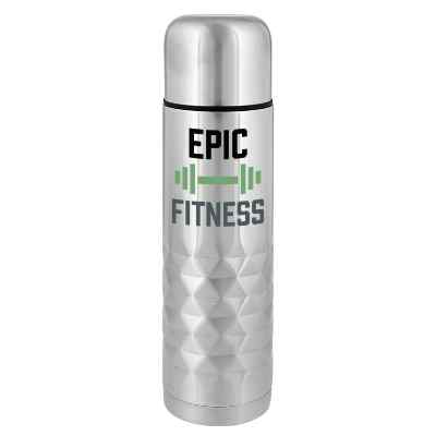 Stainless silver thermos with full color logo