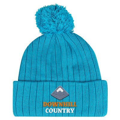 Embroidered custom turquoise blue beanie.